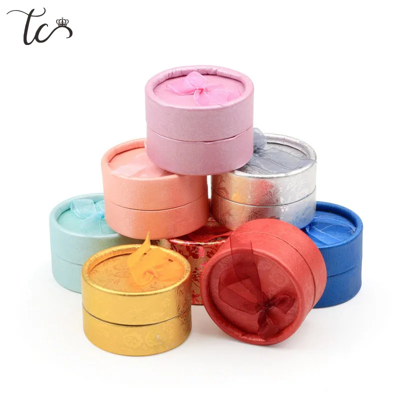 Jewelry Display Box Cardboard Necklace Earrings Ring Box Round Packaging Gift Box with Sponge Ribbon Wholesales 12/24pcs/Lot