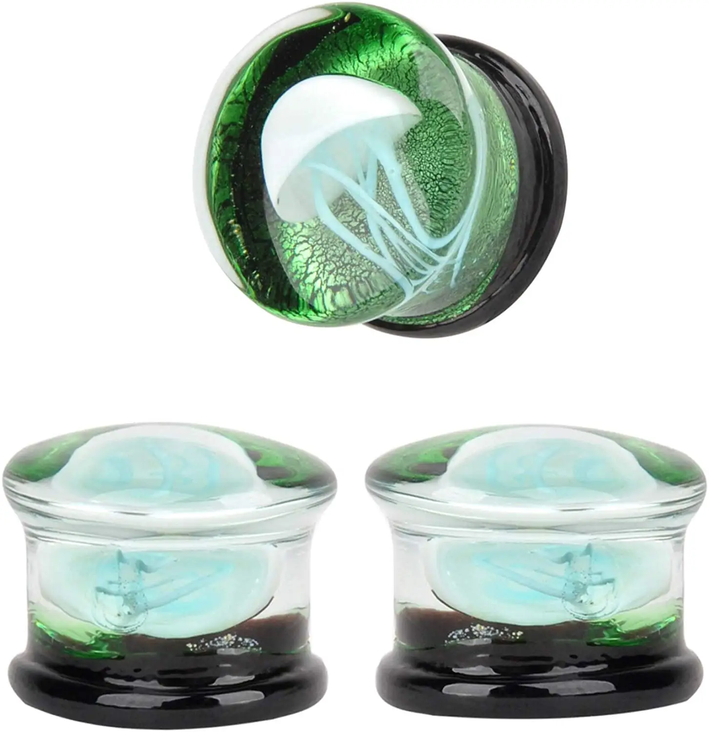 1Pair Glass Ear Plugs Ocean Jellyfish Earring Piercing Expander Glow In The Dark Ear Tunnels Ombligo Body Piercing Jewelry Oreja