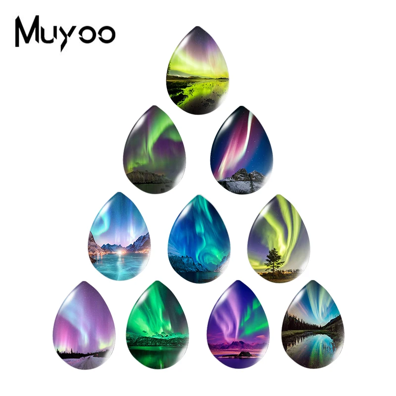 2020 New Aurora Polar Lights Glass Photo Cabochon Tear Drop Cabochons Jewelry Landscape DIY Accessories