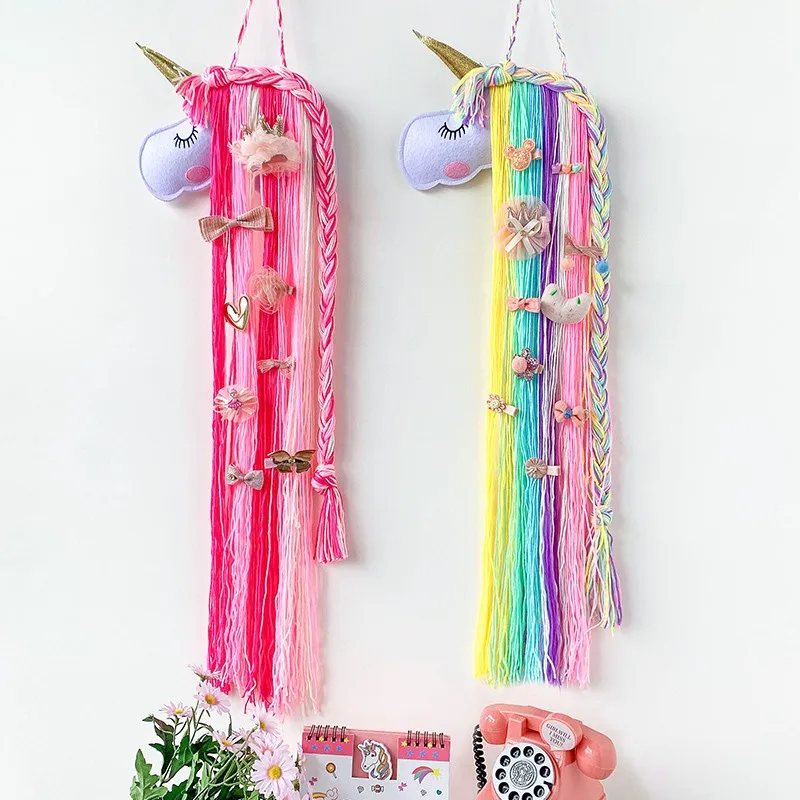 Unicorn Decoration Storage Hanger Girl Bedroom Wall Hanging Headwear Organizing Strip Cute Hair Clips Hairband organization