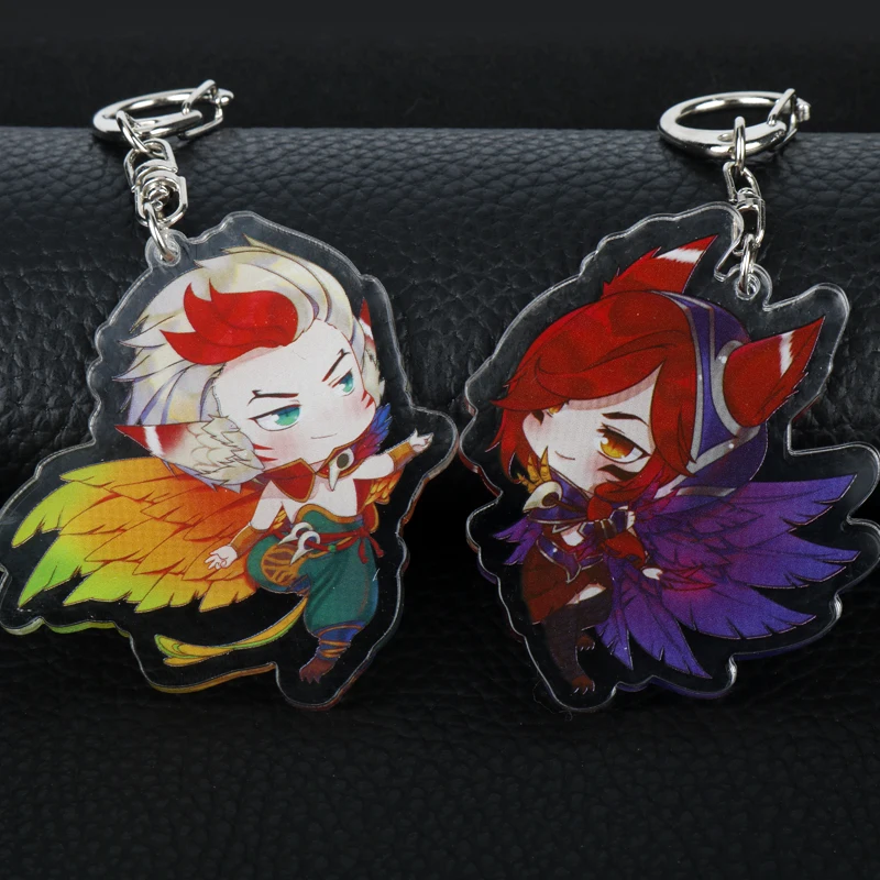 League of New Legends Acrylic Keychain LOL Xayah and Rakan Funny Cute Pendant Jewelry Accessory Chaveiro Llaveros Women Men Gift