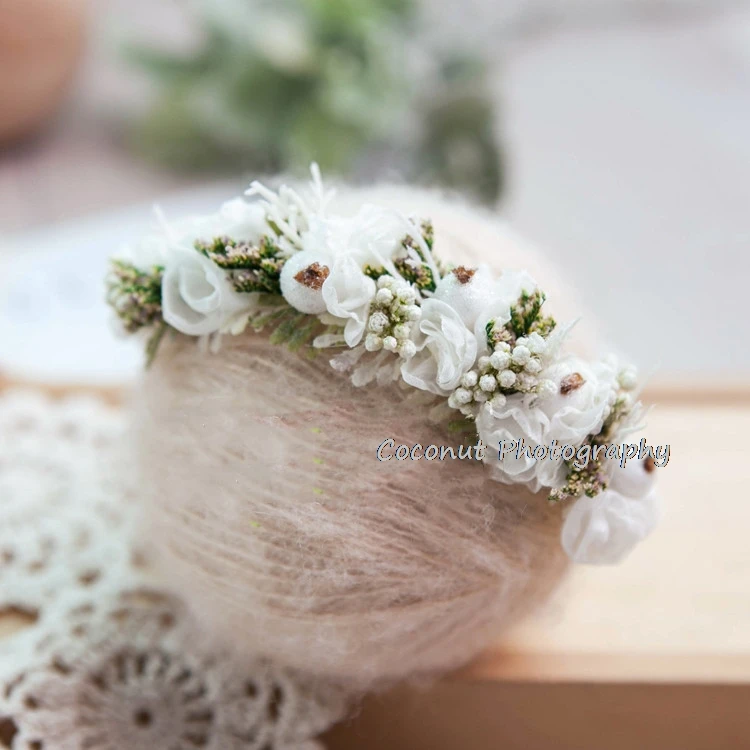 Coconut Newborn Photography Props Baby Headband Full Moon Baby Photo Headdress Handmade Hairband Flower Headband image 6