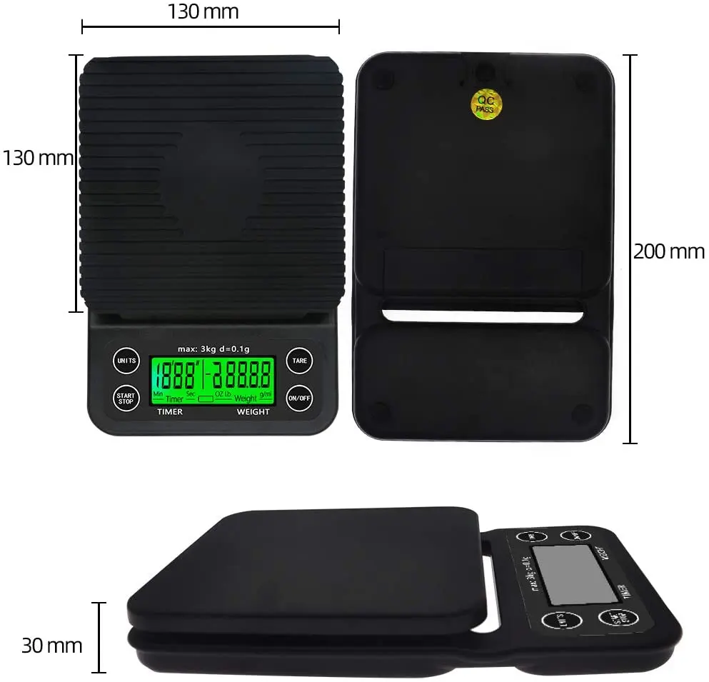 0.1-3000g Portable LCD Electronic Kitchen Scales V60 Coffee Accessories Weighing Balance Digital Coffee Scale