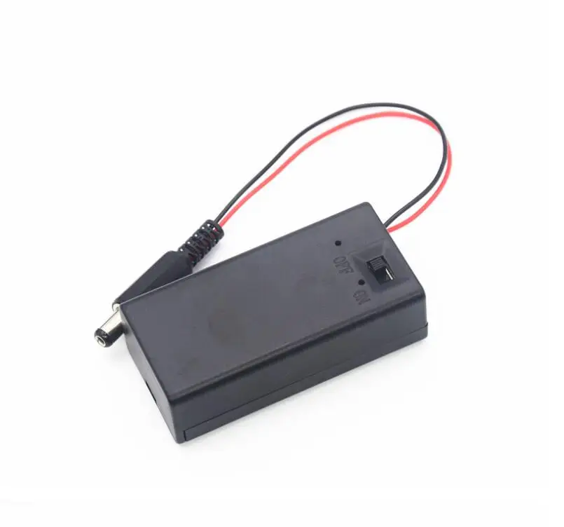 500pcs/lot Plastic 6F22 Battery Case 9V Batteries Holder Storage Box Cover with shell with switch with DC 2.1*5.5mm