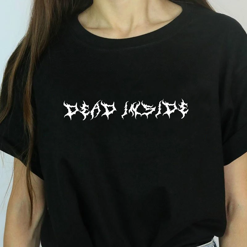 kuakuayu HJN Goth Dead Inside Letter Printed T-Shirt Women Harajuku Tumblr Short Sleeve Cotton Hipster Grunge Style