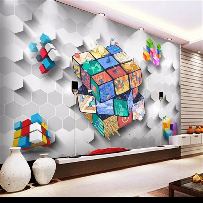 

wellyu Custom Wallpaper Original 3D Rubik's Cube Blocks Wall paper Papel de parede mural Living room bedroom wallpaper tapety