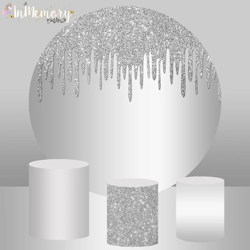 

Bokeh Bridal Wedding Circle Background Child Birthday Party Curtains Photocall Photobooth Glitter Silver Round Backdrop Cover