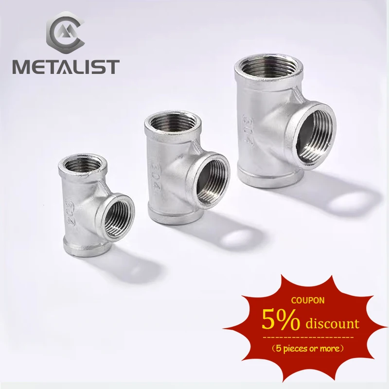 

METALIST 1/2"DN15 TEE 3 way SS304 Stainless Steel F/F/F Threaded Pipe Fittings FemalexFemalexFemale For home brew