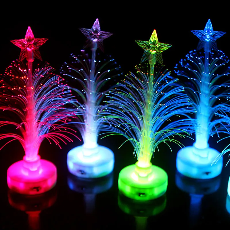 

2024 Colored Fiber Optic LED Light-up Mini Christmas Tree with Top Star Battery Powered