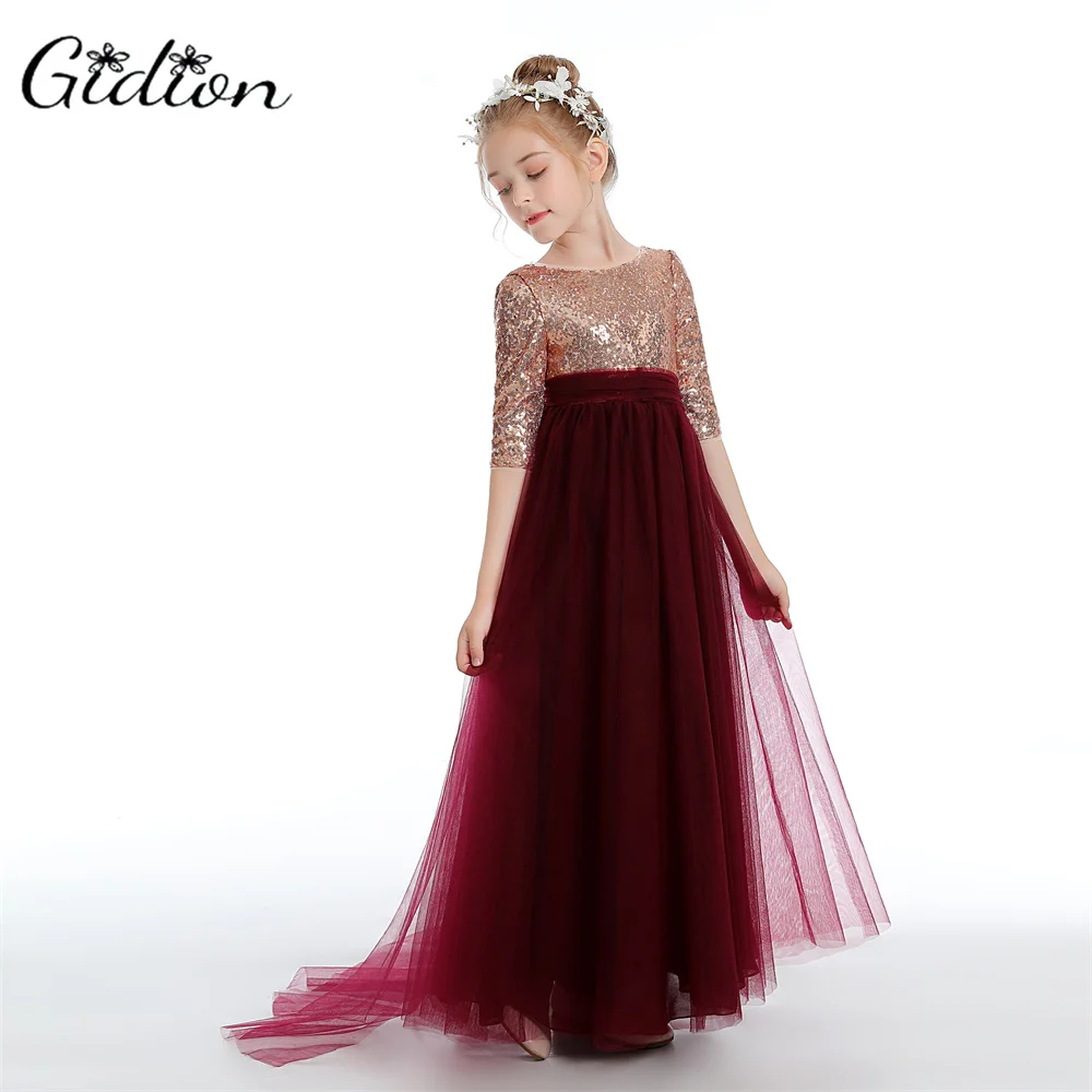 Tüll/Pailletten Prinzessin Blumen mädchen Kleid für Kinder Hochzeit Ball Abendkleid Junior Brautjungfer Kleid Party Abschluss ball Festzug