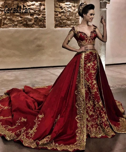 Ayr labilir tren ile iki adet arapca abiye dantel aplike hint Mermaid balo elbise robe de soirdresses de mariee AliExpress
