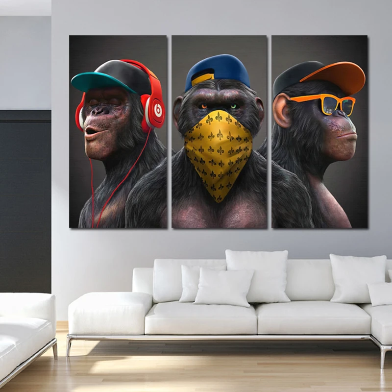 3 Monkeys Wise Cool Gorilla Poster Canvas Prints Wall Painting Wall Art For Living Room Animal Pictures Modern Home Decorations