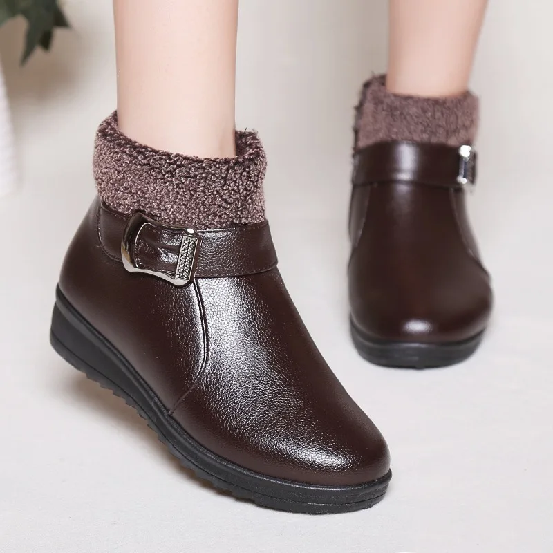 

Discount New Winter Boots Leathers Shoes Woman Wedges Ankle Snow Boots Plus Size 36-41 Zip Fashion Casual Plush Warm Non-slip