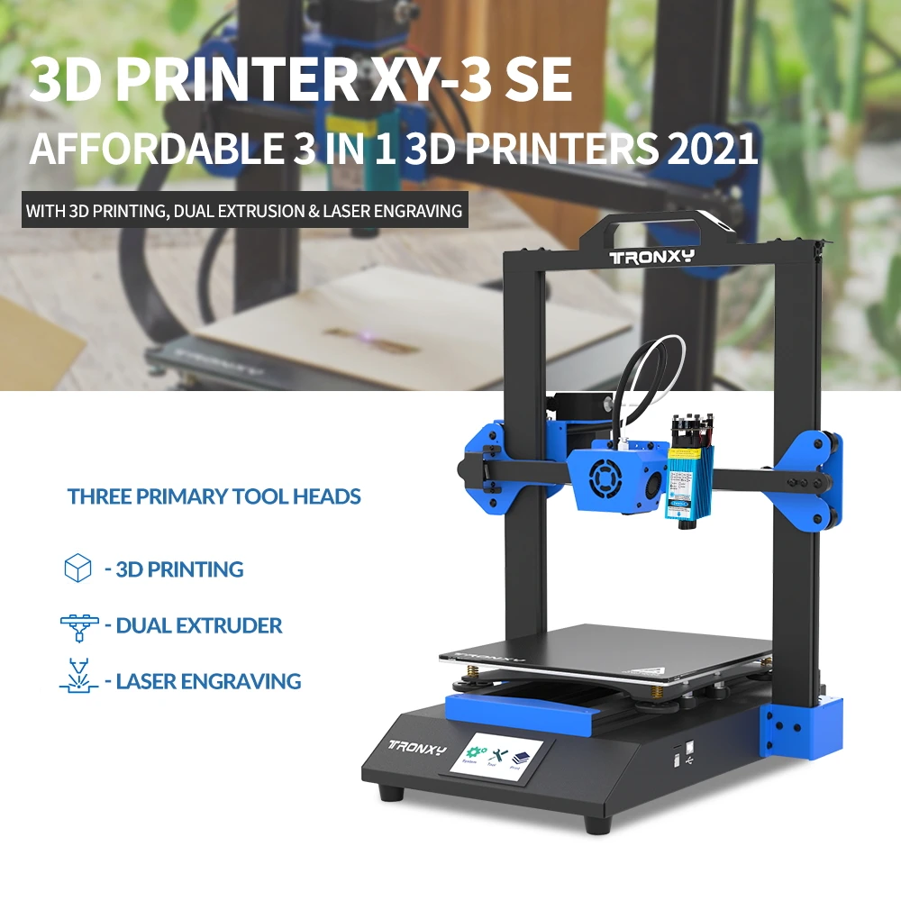 

Tronxy XY-3 SE 2 in 1 3 in 1 or Laser Engraving Glass Plate 3D Printer Silent Fast Assembly Double Z Motor 255*255 printer