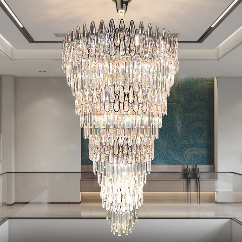 Postmodern Light Luxury Hall Chandelier High-end Luxury Duplex Stair Long Chandelier New Villa Crystal Chandelier