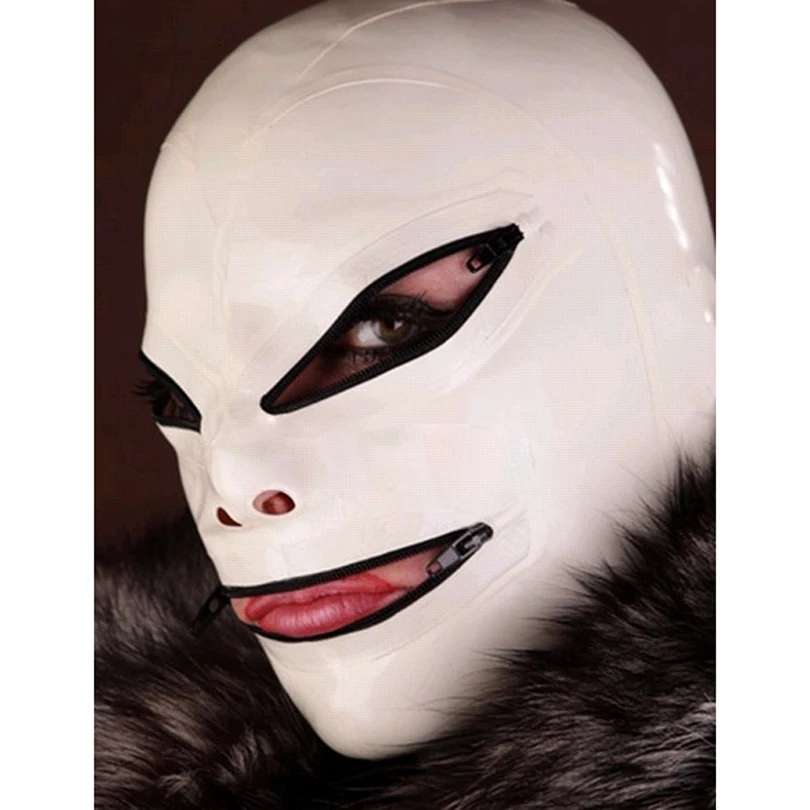 

Sexy Natural Latex Gummi Rubber Hood Customes Mask with Eyes Mouth Zips Headpiece RLM033