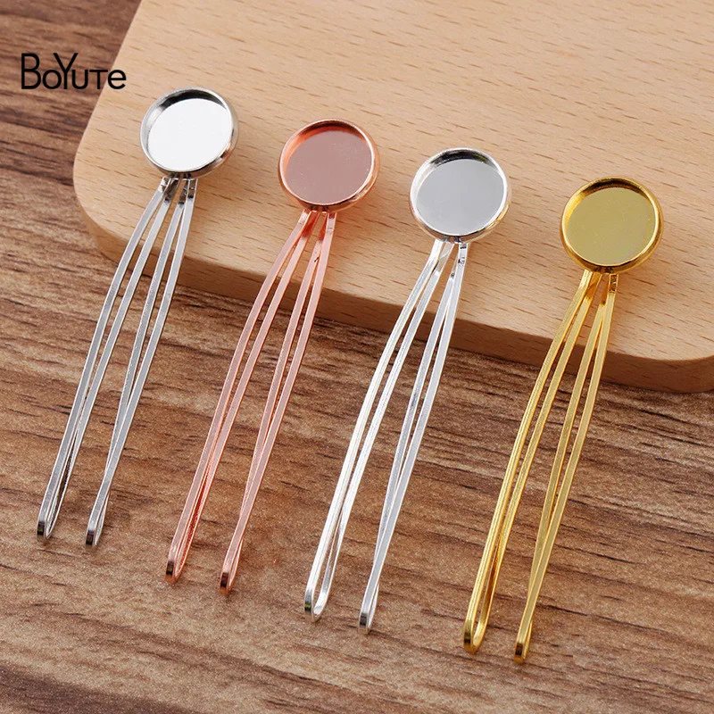 BoYuTe (30 Pieces/Lot) 70*8.5MM Metal Hair Clip Welding 12MM Cabochon Base Blank Tray Diy Hair Accessories Materials