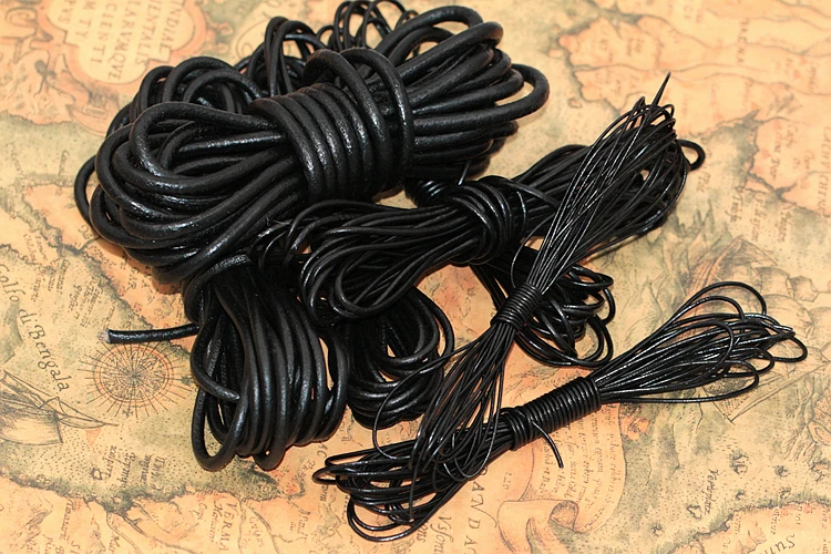 BLACK COLOR round Genuine Cowhide Leather cord strip Flat rope DIY leather craft Jewelry bag 5 meters leathercraft