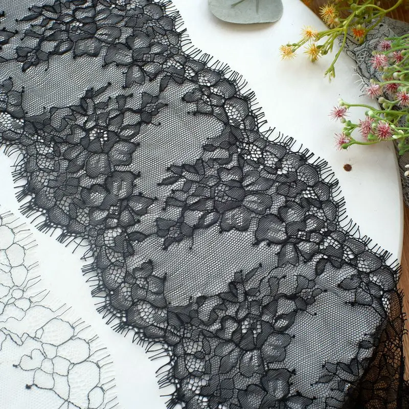 (3 meters/lot) 15cm White Black eyelash lace fabric Voile Lace Trim Embroidered Wedding Dress Fabric