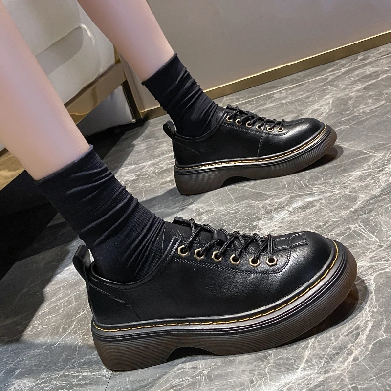 British Small Leather Shoes Women's Platform Heels Sexy Autumn 2021 New Retro Thick-soled Lace-up Shoes Fashion Women's Shoes