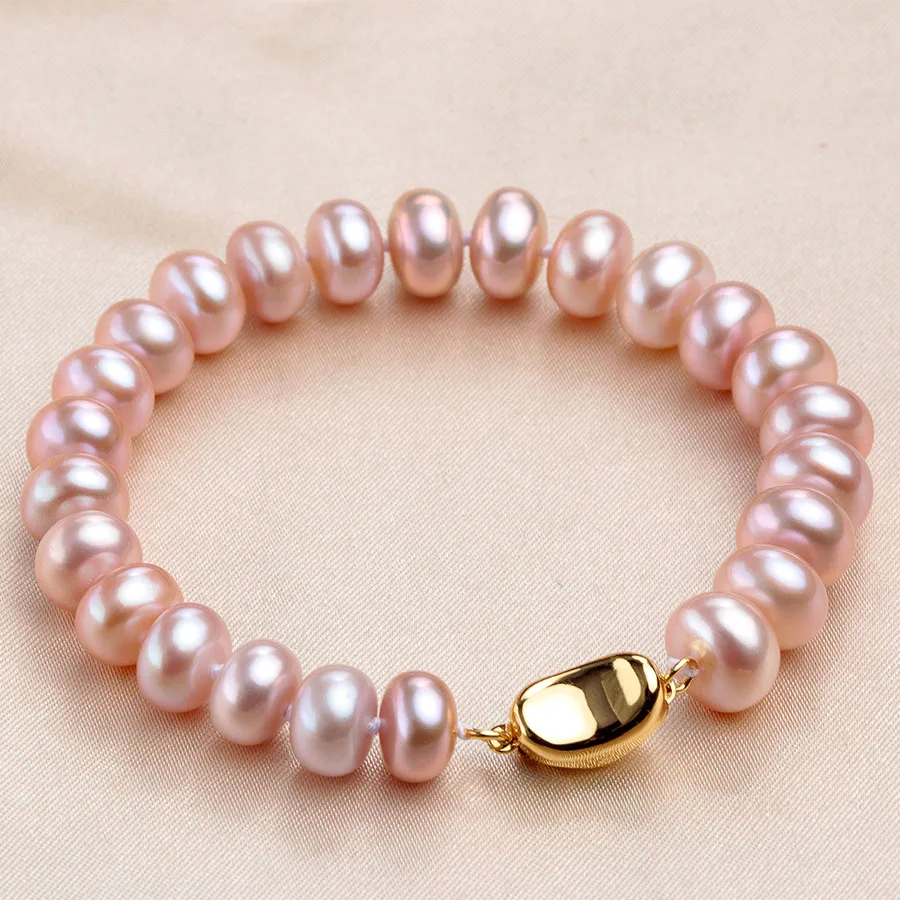 Dainashi 2024 New Arrival 8-9mm Bread Bead Freshwater Pearl Bracelets With 925 Sterling Silver Clasp For Women,White Pink Purple