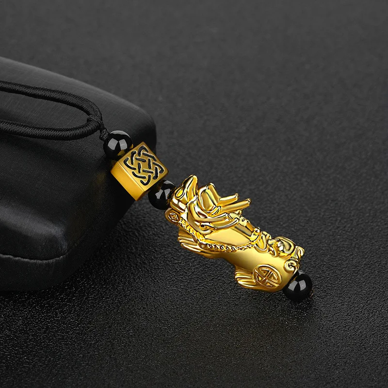 Pixiu Pendant Necklace Bring Wealth and Good Luck Charm Necklace Chinese Feng Shui Faith Obsidian Stone Beads Necklaces