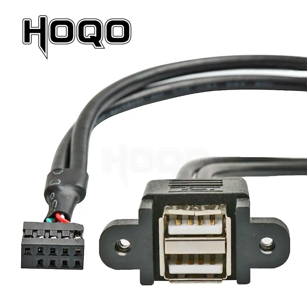 Dual USB 2.0 Female to Motherboard Internal 9pin Pitch 2.54mm Cable 2-port USB Type A Female Screw Lock Panel Mount Cord 30 50cm