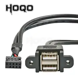 Dual USB 2.0 Female to Motherboard Internal 9pin Pitch 2.54mm Cable 2-port USB Type A Female Screw Lock Panel Mount Cord 30 50cm