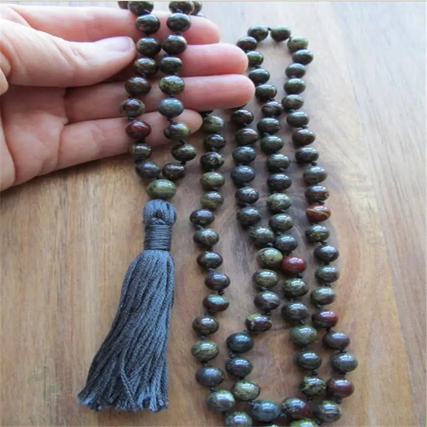 

6mm Dragon Blood Gemstone 108 Beads Tassel Mala Necklace Stress Chain Pray Handmade Sutra Buddhist Meditation Buddhism Bless Men