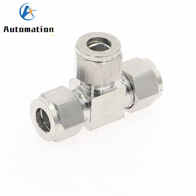 3 4 6 8 10 12mm 1/8 1/4 3/8 1/2 Pipe OD Tee 3 Way Double Ferrule Tube Fittings T-Type 304 SS Stainless Steel Pipe Connector