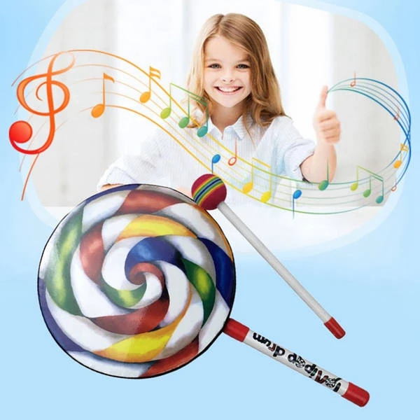 10Pcs 7.9 inch Lollipop Shape Drum With Rainbow Color Mallet Music Rhythm Instruments Kids Baby Children Playing Toy