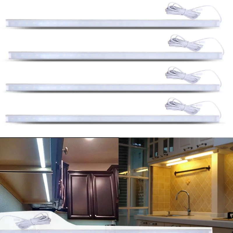 4Pcs 50cm DC12V LED Under Cabinet Lighting LED Bar Lights Kitchen Cabinet Strip Lights for Cupboard Wardrobe Shop counter