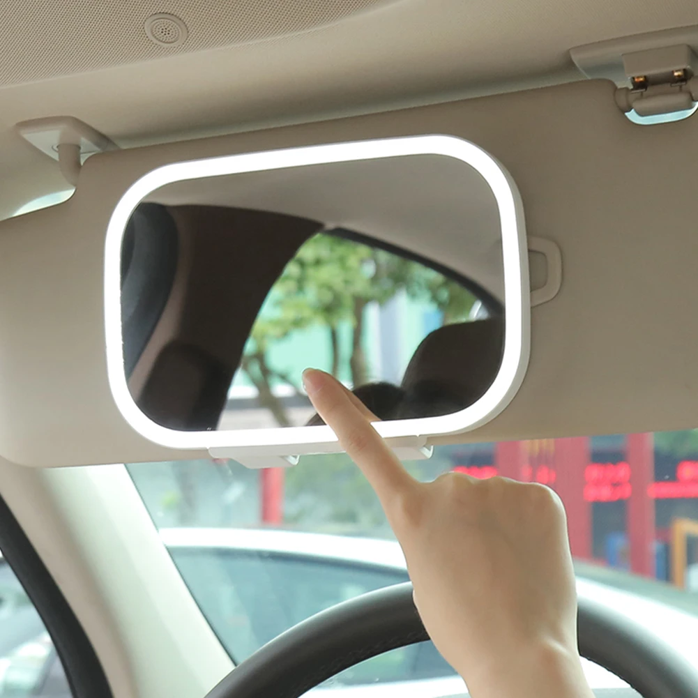 Universal Car Sun Visor Mirror Makeup Baby Car Mirror Silver-plated Glass Rear View Mirror with LED Light Car Interior Accessory