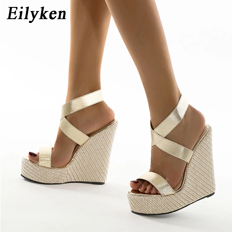 Eilyken Super High Peep Toe Gladiator Wedges Sandals Women Cover Heel Platform Fashion Summer Shoes Size 35-42