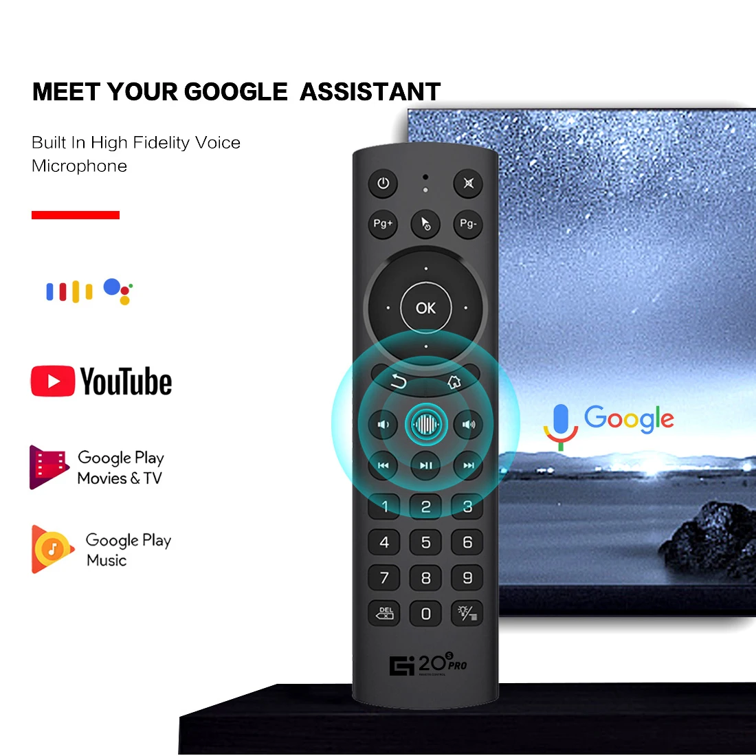 G20S PRO 2.4G Wireless Voice Remote Control Backlit Air Mouse Gyroscope  Google Assistant for H96 X96 Max Plus Android TV BOX