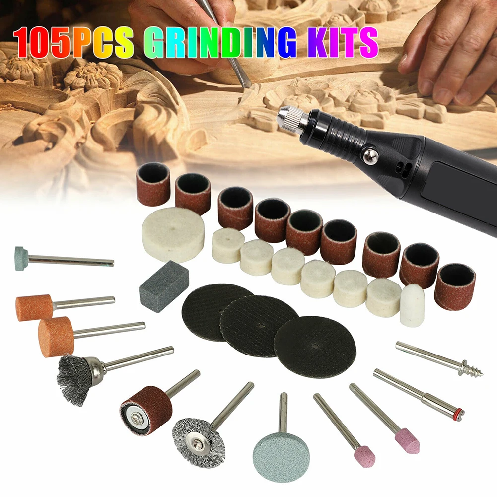 105pcs Mini Electric Drill Grinder Rotary Tool Accessory Bit Set For Grinding Sanding Polishing Disc Wheel Tip Cutter Drill Disc