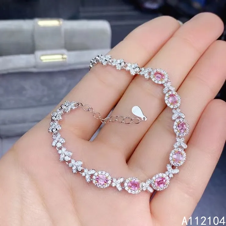 

KJJEAXCMY fine jewelry 925 sterling silver inlaid natural pink sapphire women exquisite trendy plant hand bracelet support detec