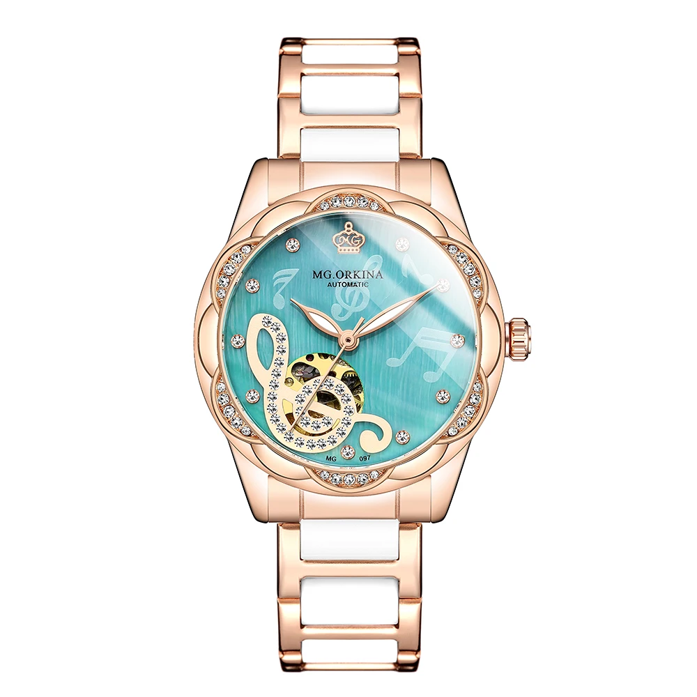 

Top Brand ORKINA Women Automatic Mechanical Watches, Stainless Steel Fashion Hollow Self-Winding Ladies Luminous Hand Wristwatch