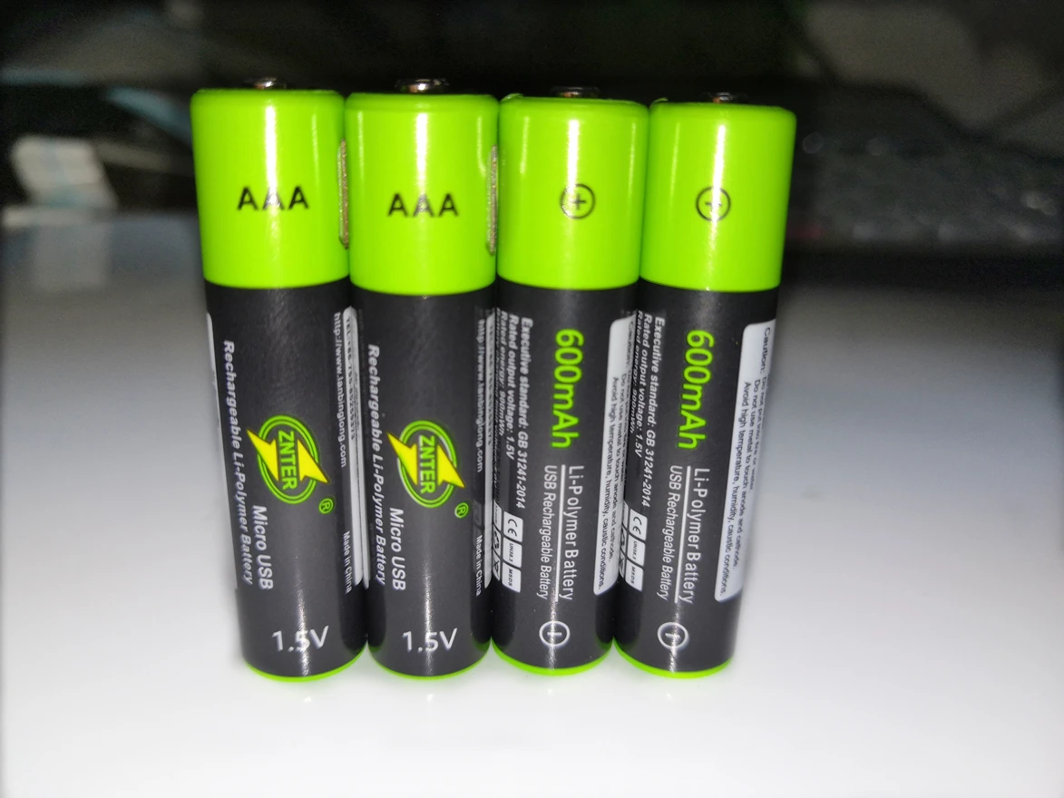 ZNTER 10PCS USB AAA Rechargeable Battery 1.5V 600mAh Lithium Ion Battery Toy Remote Control Battery Lithium Polymer Battery