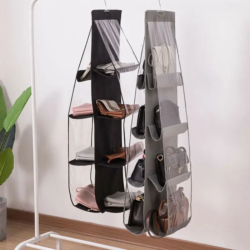 8 Pockets Shelf Bag Hanging Handbag Organizer Storage Holder Wardrobe Closets UK