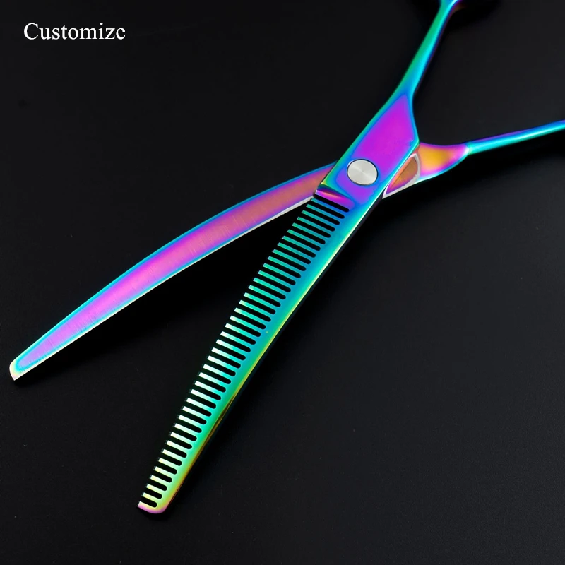 Customize logo 7 '' JP 440c 38 teeth pet dog grooming Curved hair scissors thinning barber haircut shears Hairdresser scissors