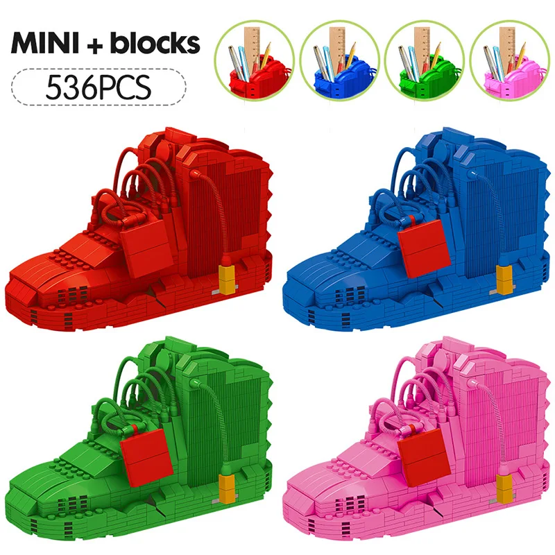 Sport Basketball Shoes Building Blocks Sneakers Model Pen Container Bricks Mini Pencil-Box Toys for Children Stationery