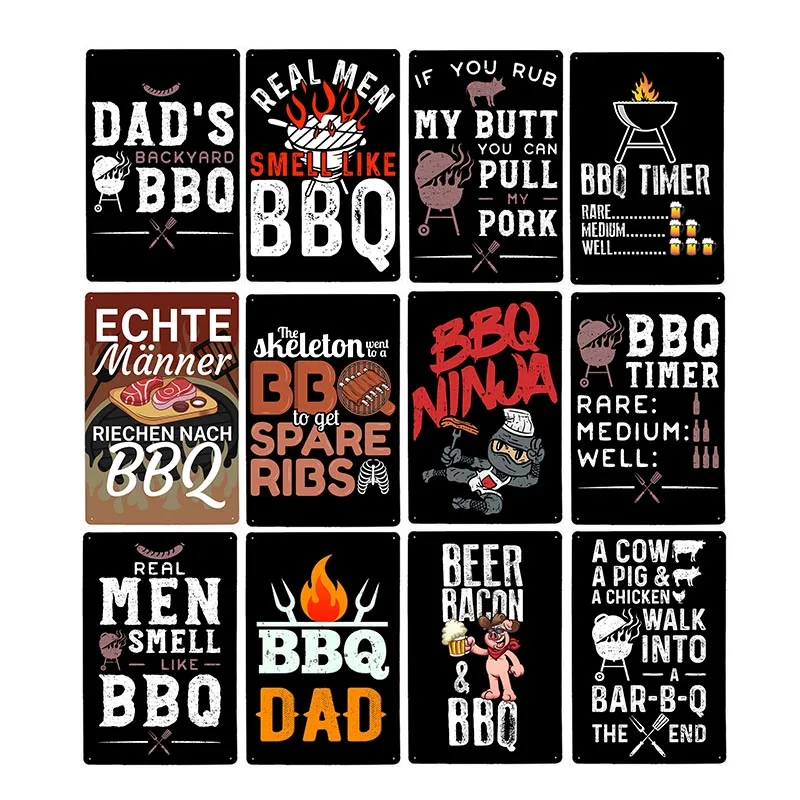 Barbecue Food Hot Dog BBQ Signs Retro Metal Plaque Cafe Bar Pub Signboard Wall Decorative Posters Plate Home Decor 20X30CM