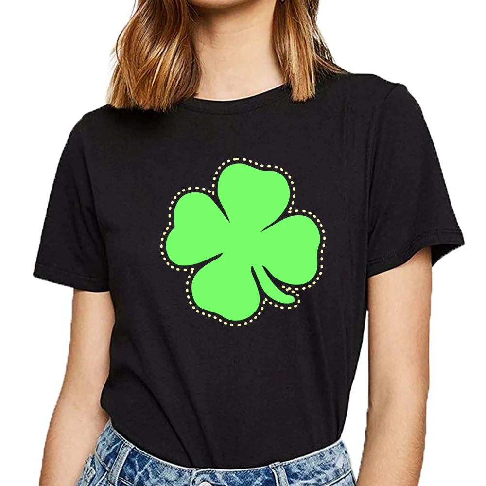 Black Summer Female Tshirt Tops T Shirt Women Shamrock St Patricks Day Clover Good Luck Casual T-shirt