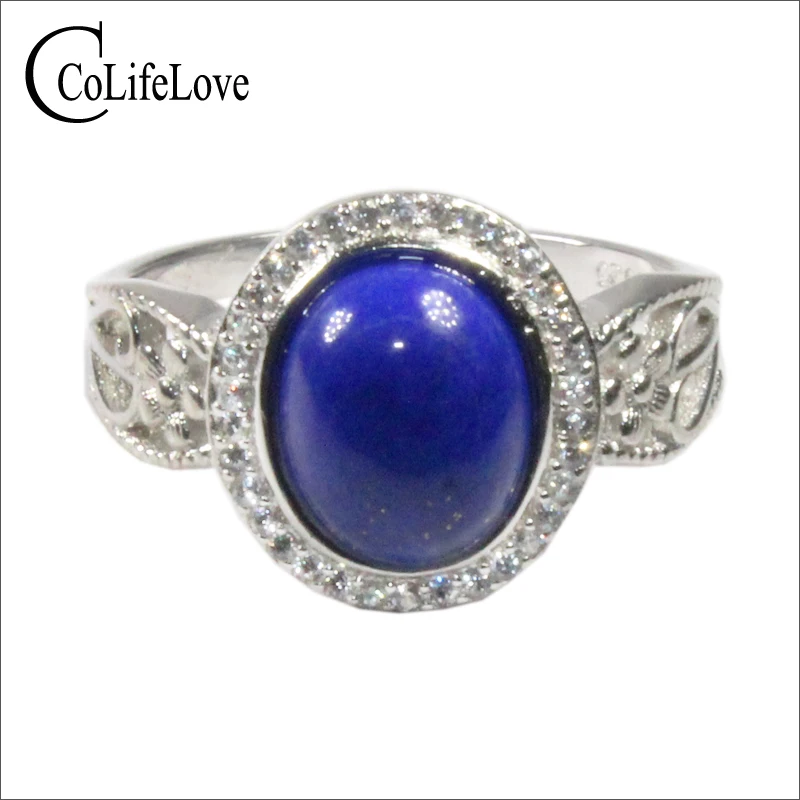 CoLife Jewelry 100% Natural Afghan Lapis Lazuli Silver Ring 8mm*10mm Lapis Ring for Daily Wear 925 Silver Lapis Jewelry