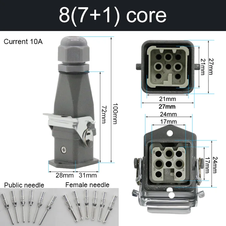 HDC-HA Rechthoekige Heavy Duty Connector 10A 16A 4 5 6 8-pins kern Luchtvaart Waterdichte industriële stopcontact
