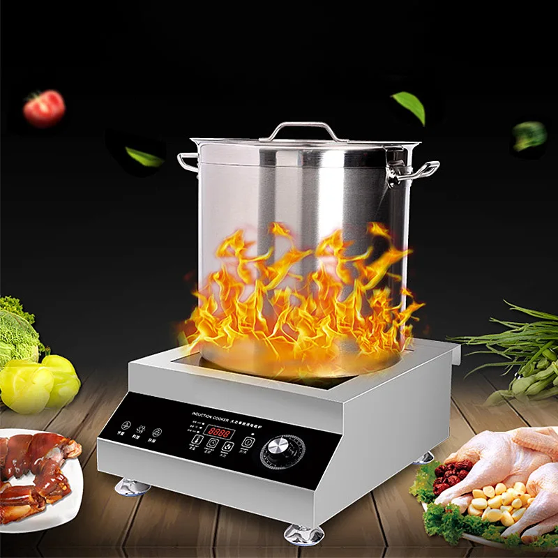 Cocina de Inducción plana de 5000W, cocina comercial de gran potencia de acero inoxidable, estufa eléctrica, temporizador, resistente al agua