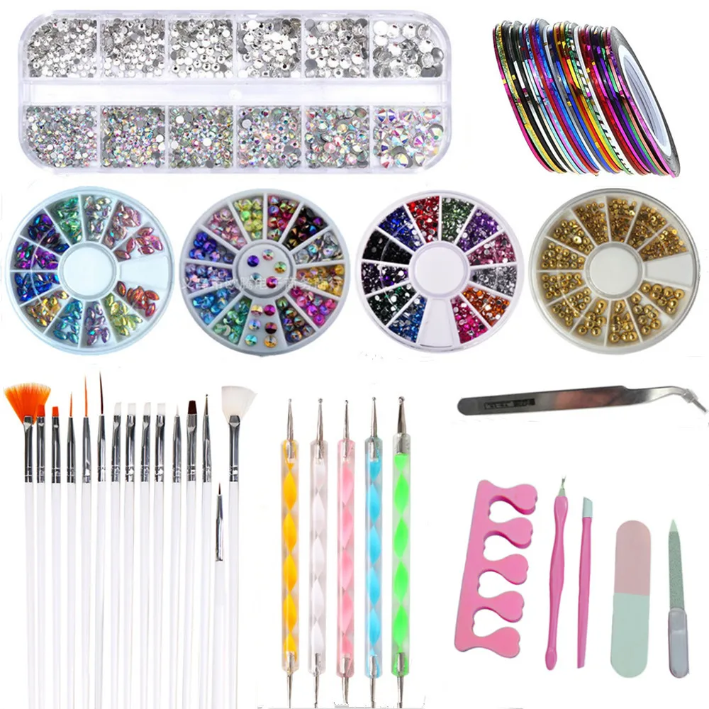 Nail Art Rhinestones Decoration Point Drilling Pen Tweezers Set Manicure Nail Art Brushes Set For Nail Foils Design Tool Kit