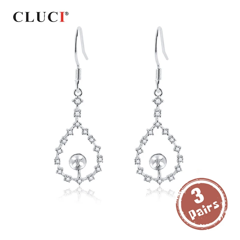 

CLUCI 3 pair Classice Zircon 100% Silver 925 Drop Earrings Jewelry for Wedding Engagement Sterling Silver Women Earrings SE158SB