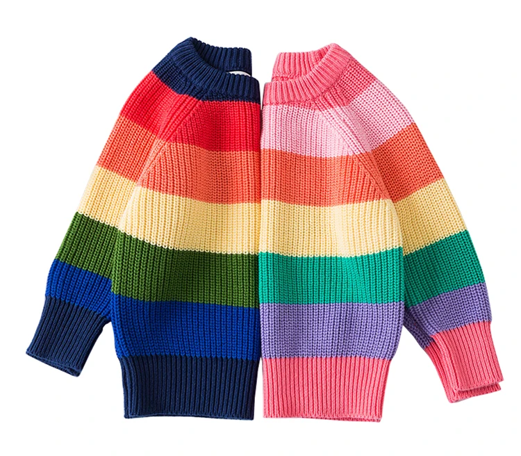 

1-7Y Baby Boys Girls Stripe Knitted Tops Sweater Cardigan Outfits Baby Boy Rainbow Winter Knitted Clothes Spring Girls Sweaters